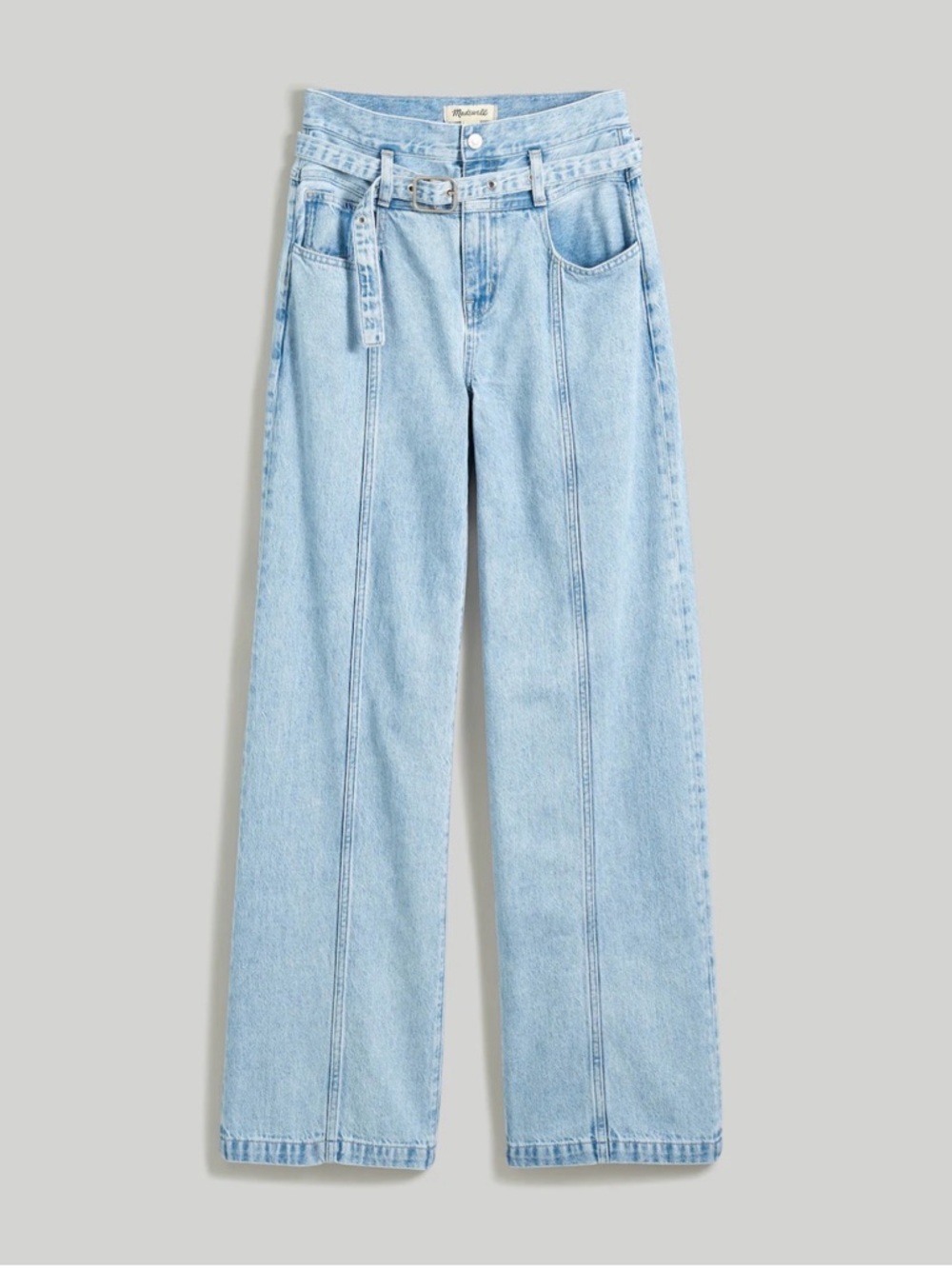Madewell Belted Baggy Jeans Womens 32 Blue Wide Leg